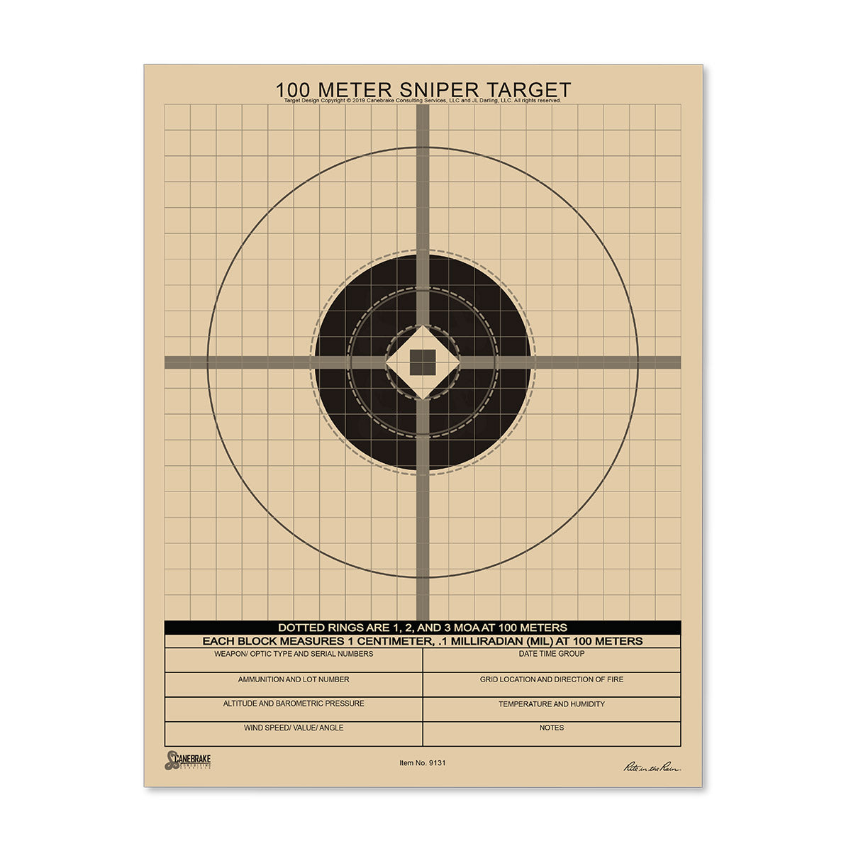 8.5 x 11 100M True MIL Grid Sniper Target 100 Sheet