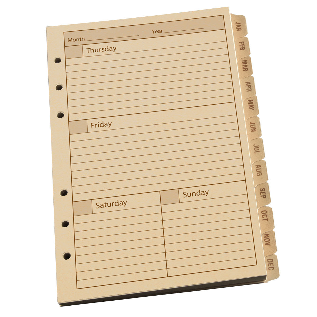Standard Weekly Planner Refill 4.625 x 7 w/6 Hole Punch