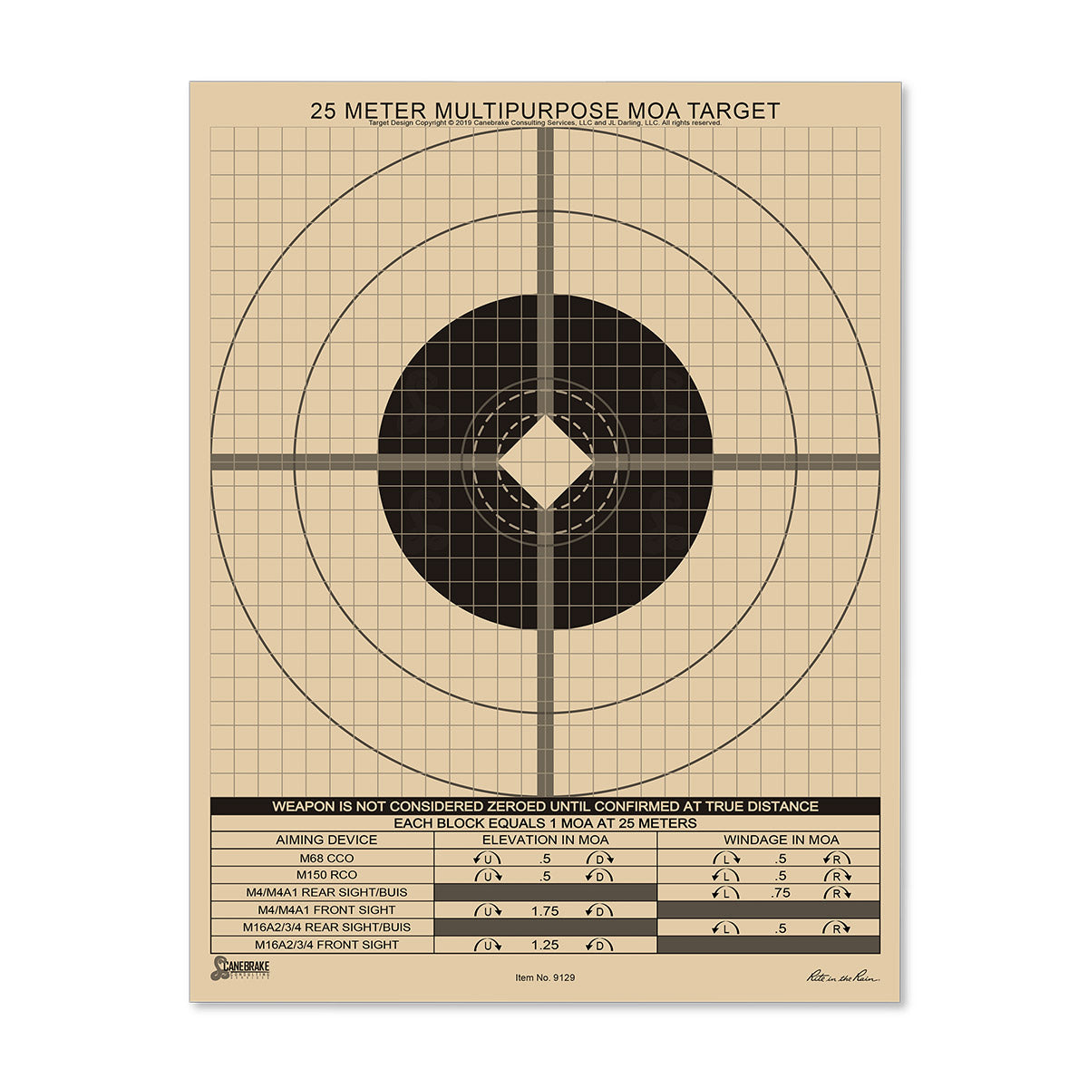 8.5 x 11 25M True MOA Zeroing Target Multipurpose 100 Sheet