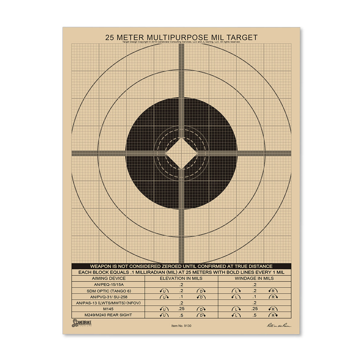8.5 x 11 25M True MIL Grid Multipurpose Target 100 Sheet